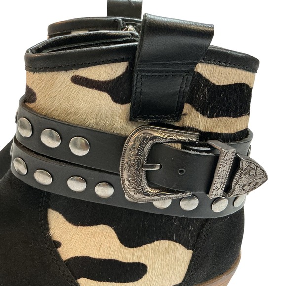 Shyanne Women's 6.5 Bess Cow Print Western Ankle Boots Suede Cowgirl‎ Rodeo - Picture 6 of 11